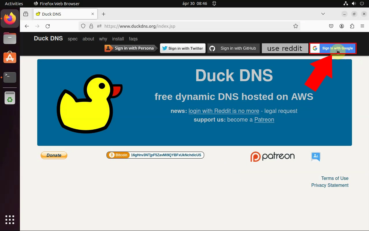 Sign in to Duck DNS