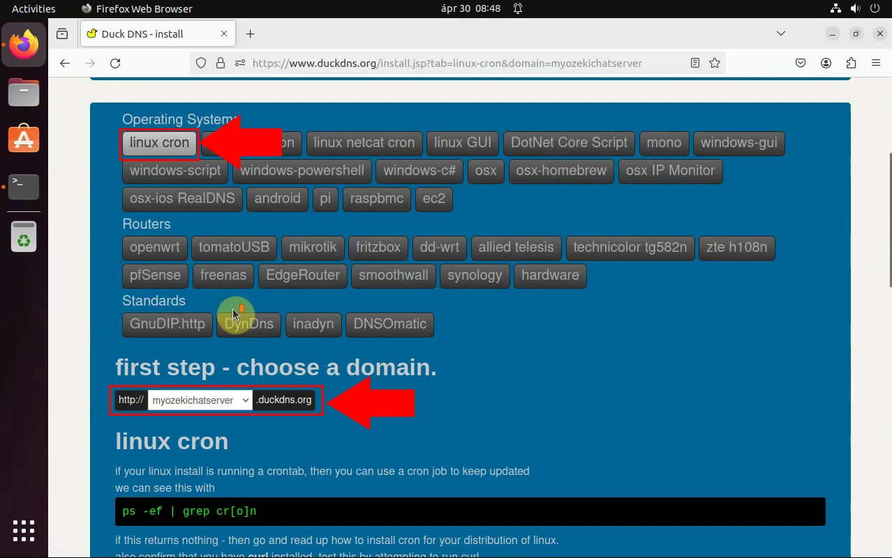 Select Linux cron and domain name