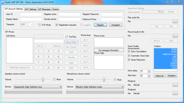 interface of the demo sip sdk