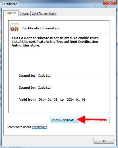click on the install certificate tab