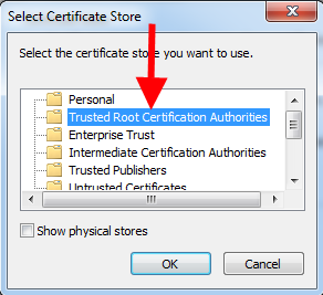 select the trusted root certificate authorities