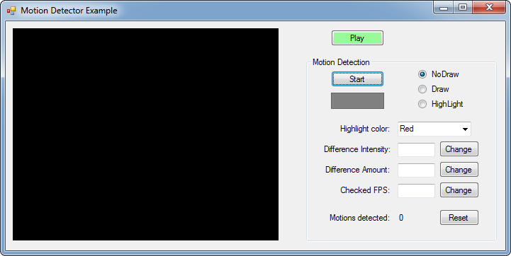 graphical user interface for a motion detector application