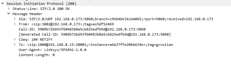 SIP Attended transfer OK(Notify) PDU