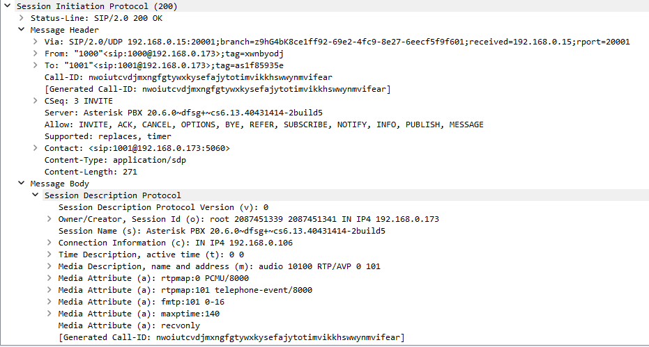 SIP Attended transfer OK(Invite) PDU