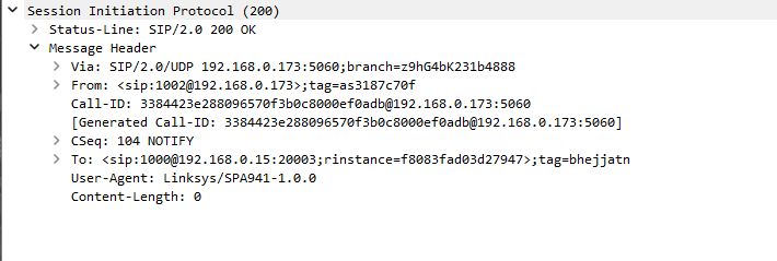 SIP Blind Transfer OK Notify PDU