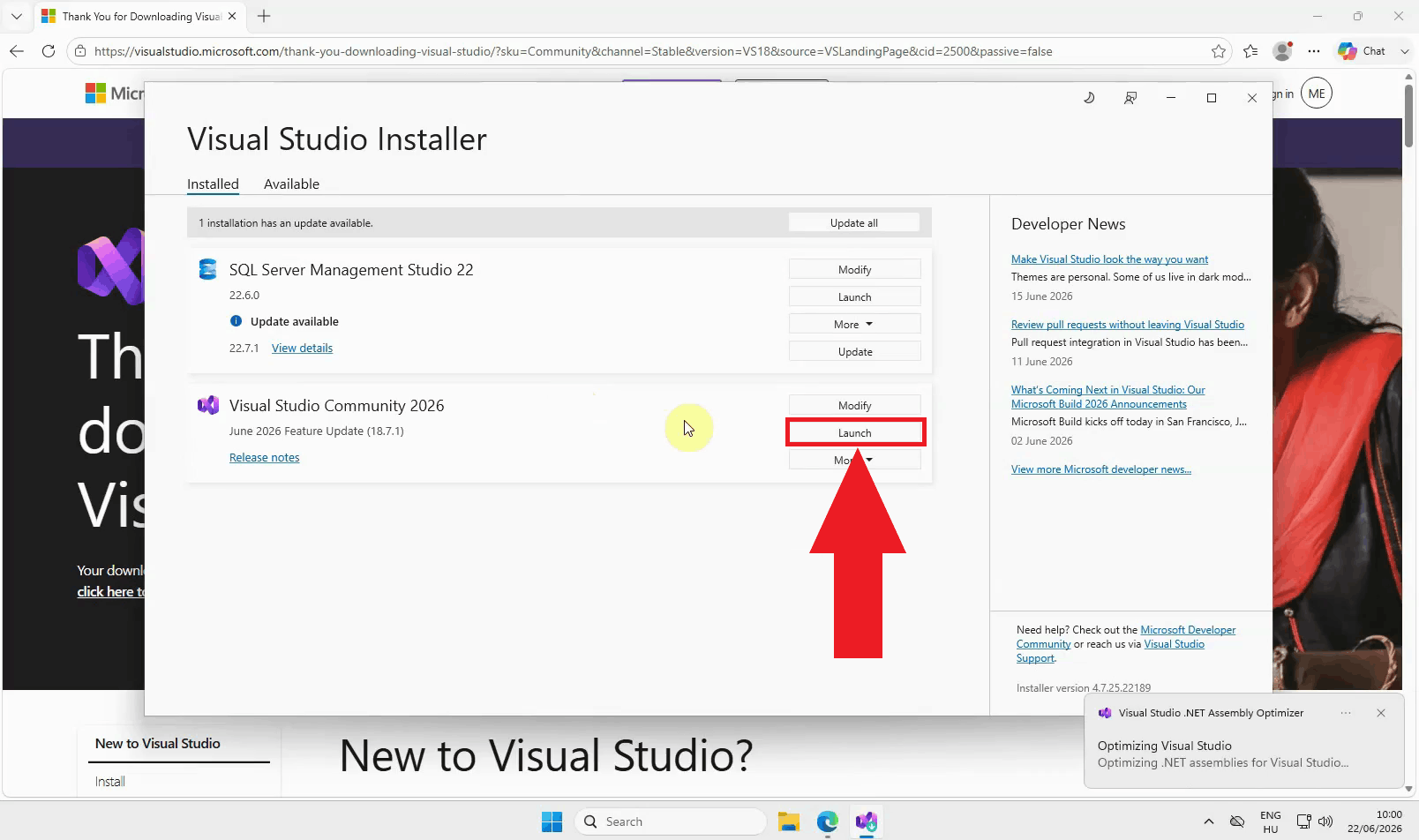 Launch Visual Studio Community after install