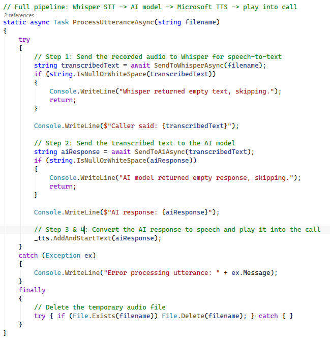Send audio to whisper and read the answer source code